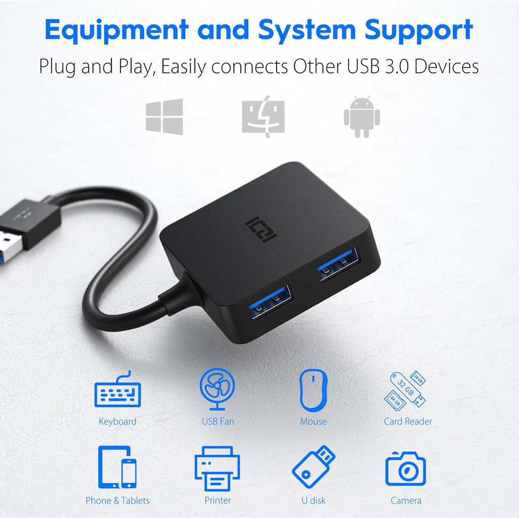 USB 3.0 Hub,  Ultra Slim USB Splitter with 4-Port USB 3.0 Data Hub Converter Adapter for Macbook, Mac Pro/Mini, Imac, Surface Pro, XPS, Notebook PC, USB Flash Drives, Mobile HDD, and More
