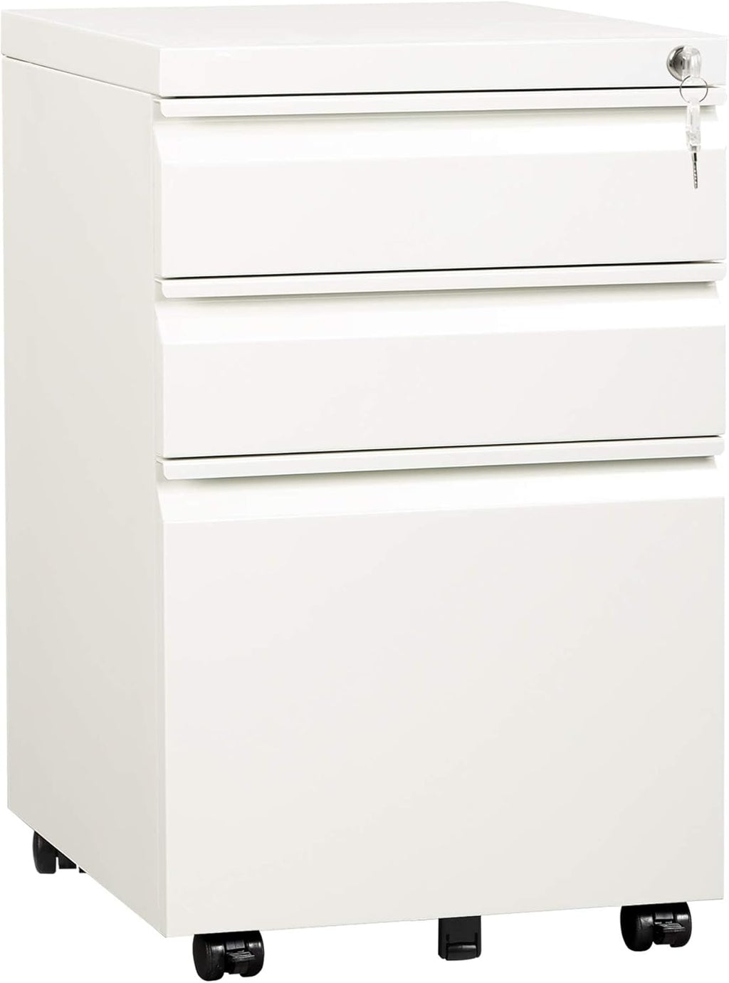 3 Drawer Mobile File Cabinet under Desk Office, Fully Assembled except Casters, Letter/Legal Size, White