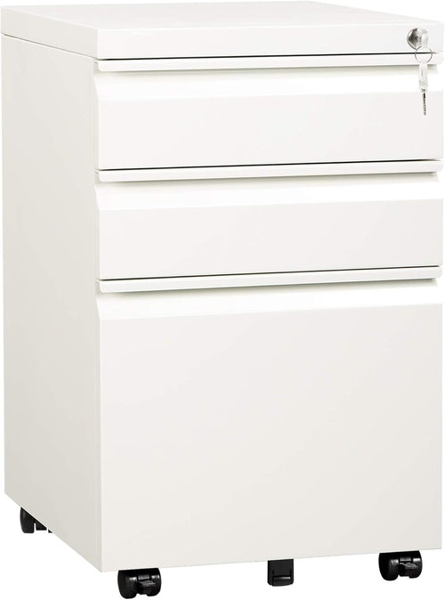 3 Drawer Mobile File Cabinet under Desk Office, Fully Assembled except Casters, Letter/Legal Size, White