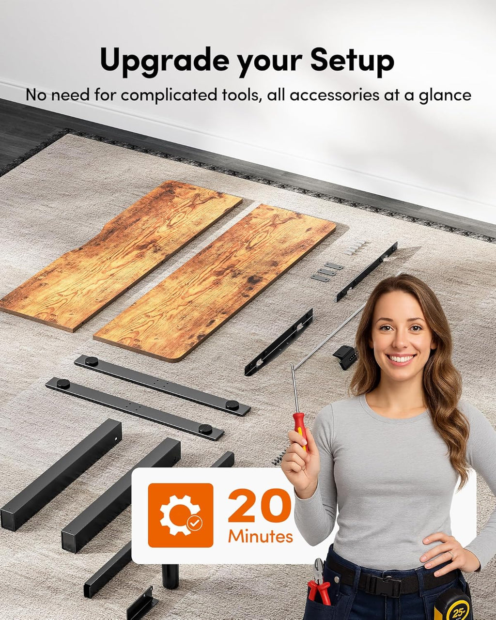 Height Adjustable Electric Standing Desk, 48 X 24 Inches Stand up Table, Sit Stand Home Office Desk with Splice Board, Black Frame/Rustic Brown Top