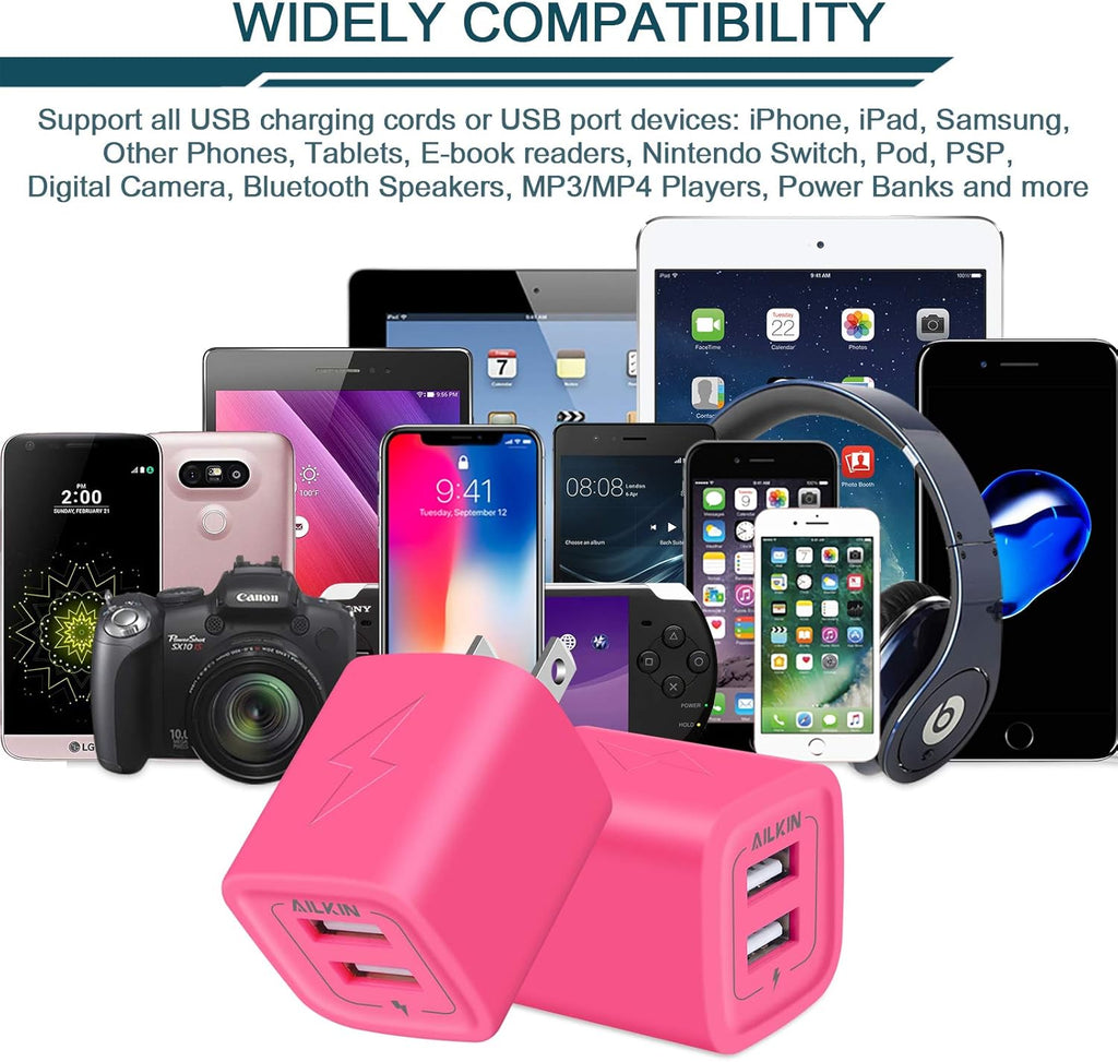 Wall Charger,  USB Plug Fast Charging Block, Power Adapter Cube 2 Port Charge Travel Brick Cell Quick Chargers Box for Iphone 15/14/13/12 Pro/Se/11Pro Max/Xr, Samsung Galaxy S22 S7 S6, HTC, LG