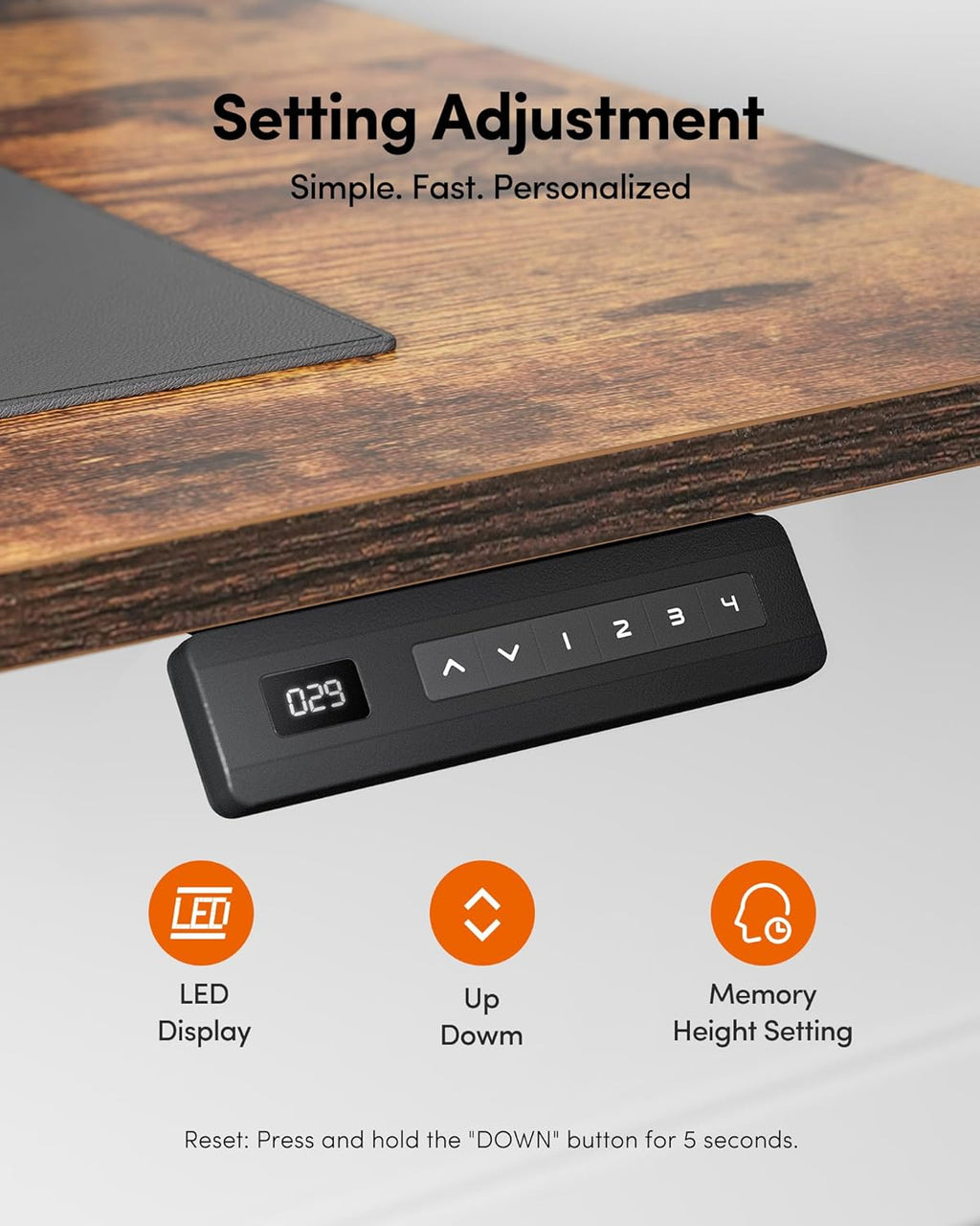 Height Adjustable Electric Standing Desk, 48 X 24 Inches Stand up Table, Sit Stand Home Office Desk with Splice Board, Black Frame/Rustic Brown Top